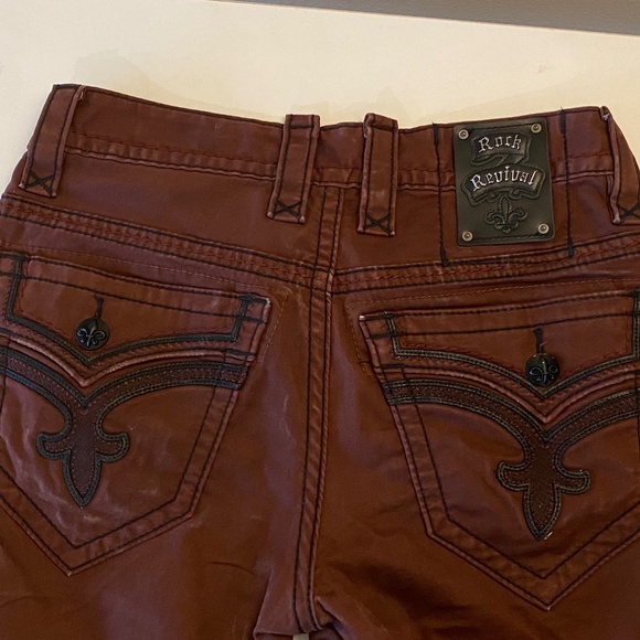 Rock Revival Distressed Dark Red/ Burgundy Denim Jeans, Men's Size 29/30 - Picture 3 of 7